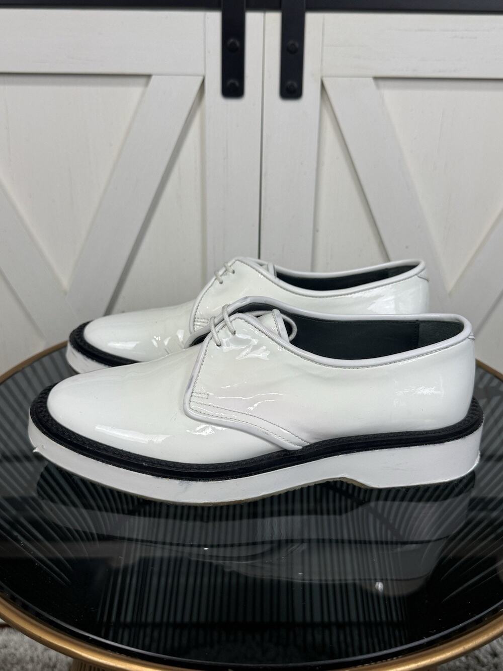 Adieu Paris Women White Patent Leather Chunky Platform Derby Shoes Size 36 $525
